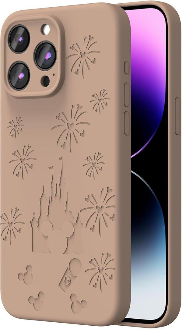 OAOA Magnetic Engraved Case Compatible with iPhone 15 Pro Case, Compatible with Magsafe, Camera All-Round Protection, Slim Liquid Silicone Phone Case for Women Girls, Light Brown Castle