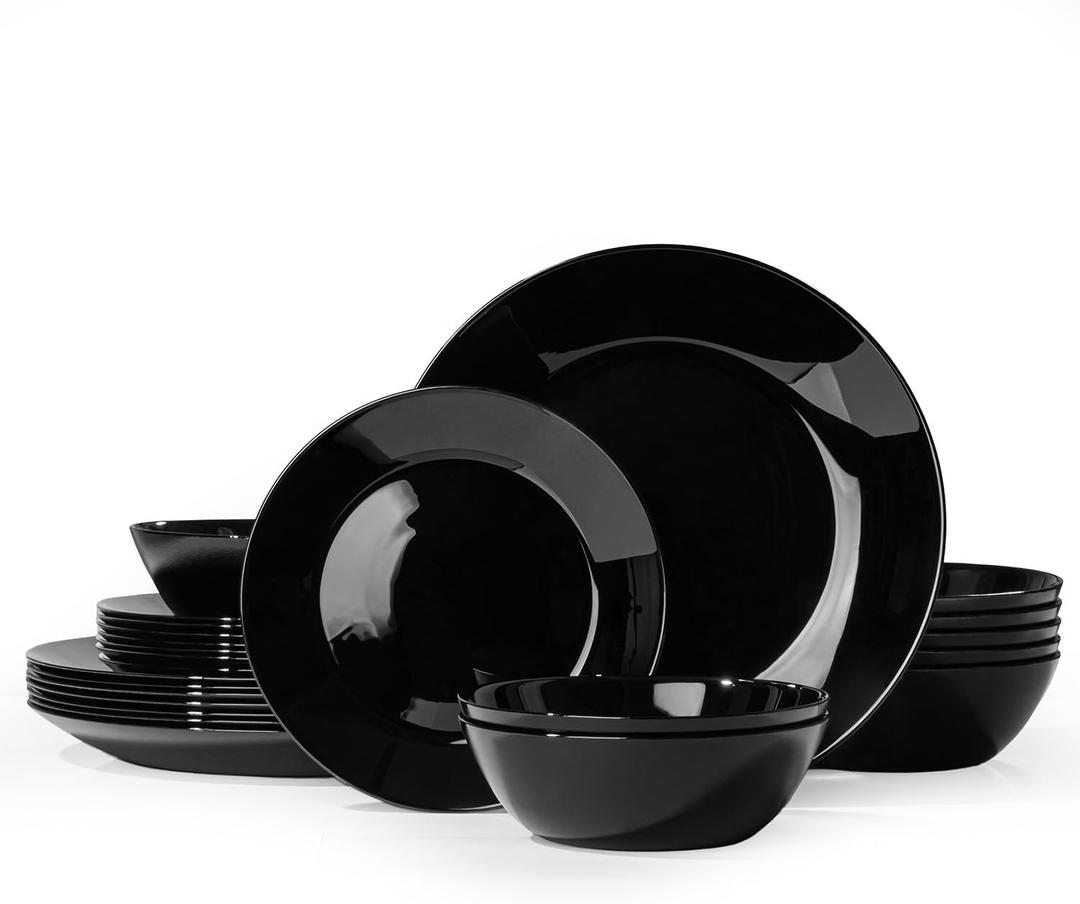 24-Piece Plates and Bowls Set, Glass Dinnerware Sets for 8