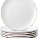 BTaT- White Porcelain Dinner Plates with Gold Rim, Set of 6, 10.5", Porcelain Dinner Plates, Christmas Gifts