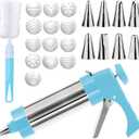 FANTEXY Cookie Press Gun Kit, Stainless Steel Spritz Cookie Press for Baking Icing Gun with 13 Cookie Discs and 8 Piping Tips for DIY Biscuit Cake Dessert Making and Decorating Baking Supplies (Blue)