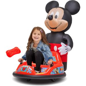 6V Mickey Mouse Toys Toddler Bumper Car - Ride On Toddler Toy, Kids Electric Bumper Car, Auto-Inflated, Parent Remote Control, LED Light, 360 Spins, 1 MPH, Max Weight 66lbs, Age 1.5-4yrs