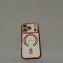 Magnetic Clear Glitter Case for iPhone 17 Pro Compatible with MagSafe Diamond Camera Lens Covers Women Cute Clear Glitter Diamond Rhinestone Sparkly Case for iPhone 17 Pro, Orange