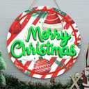 Merry Christmas Welcome Sign for Front Door with Light Strip Front Door Xmas Decoration 12.5UV-Printed PVC Foam Board Porch Sign for Christmas Decor Indoor Outdoor Home Wall(Santa Hat)