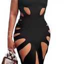 Women's Sleeveless Hollow Out Maxi Dress Sexy Low Cut High Slit Bodycon Long Dress Party Club Dress S Black