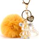 YOU WIZV Kawaii Cute Bear Keychain for Women, Bling Gummy Teddy Bear Pom Pom Key Chain Girly Wristlet Keychain for Backpack