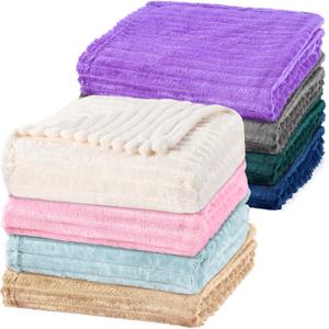 Reginary 8 Pcs Flannel Fuzzy Blankets 30 x 40 Inches Soft Warm and Lightweight Stripes Throw Blankets Fluffy Plush Microfiber Blanket for Couch Bed Sofa Chair Outdoor All Seasons, 8 Colors