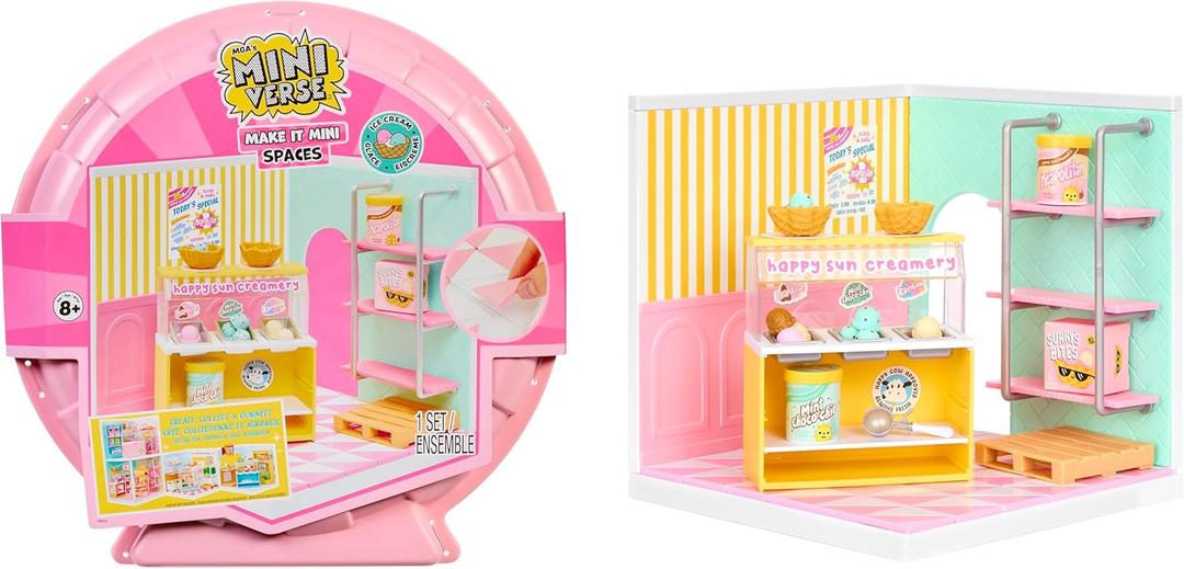 MGA's Miniverse Make It Mini Spaces Ice Cream Shop, Building Set, Customize, DIY Crafts, Rooms, Hobby, Collectors, Display, Gifts, 8+