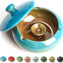 Ashtray with Lid for Outside Patio, Windproof Ash tray, Ceramic Smokeless Ashtray for Outdoor Home Office Tabletop Patio Outdoor Balcony, Blue