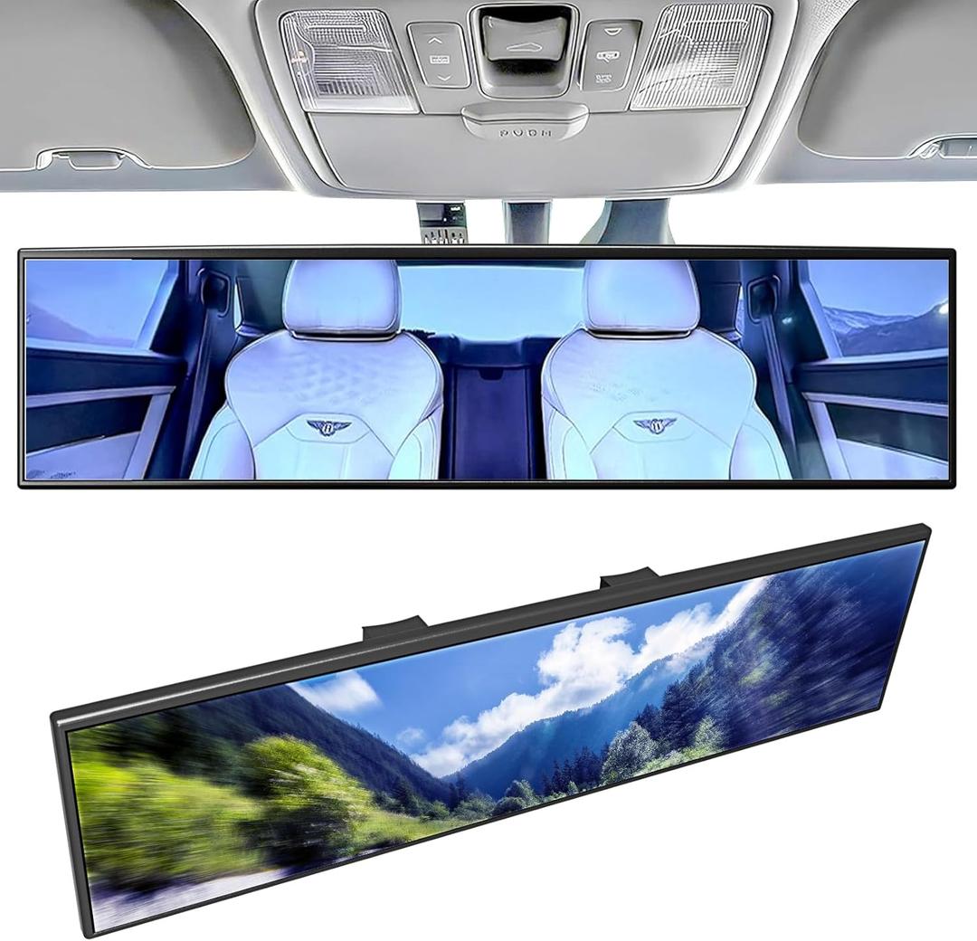 Broadway Car Rear View Mirror HD Anti Glare Universal 12 Inch large Field of View Panoramic Rearview Mirror with Wide Angle Blue Tint for Car SUV and Truck (300mm)