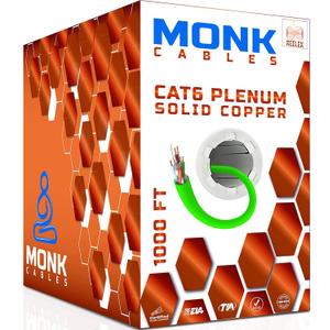 MONK CABLES | CAT6 Plenum Cable 1000ft | 100% Pure Copper | UTP, 23AWG, 550MHz | DSX-8000 Certified | Most Certified Cable of The Whole Market (Green)