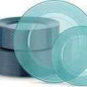 FLOWERCAT 100PCS Clear Blue Plastic Plates - Heavy Duty Plastic Plates Disposable -Straw hat plate for Birthday party &Wedding - Serve for 50Guests Party, 10 Inch & 7 Inch, Blue