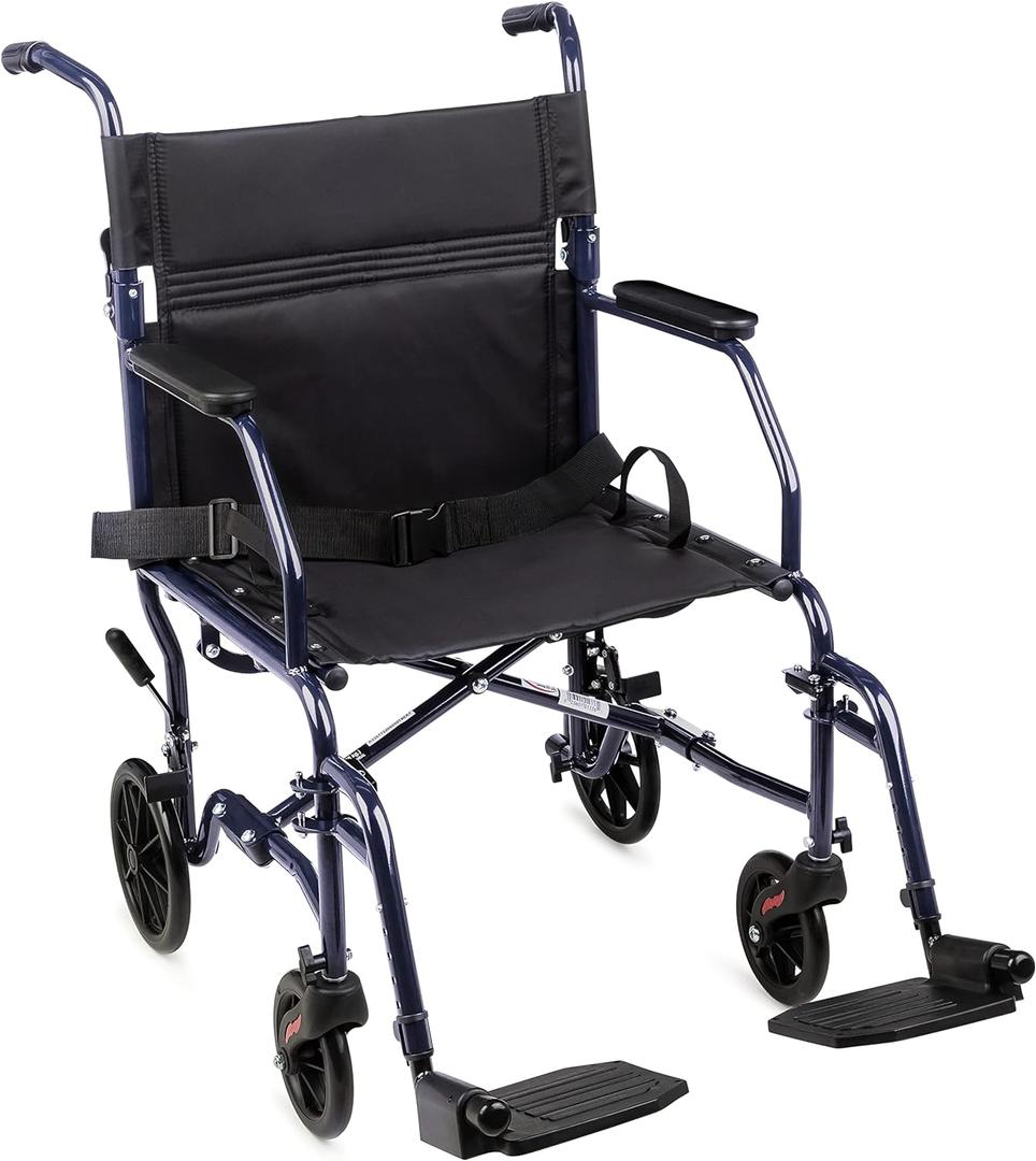 Carex Transport Wheelchair With 19 inch Seat, Folding Transport Chair with Foot Rests, Foldable Lightweight Wheelchair Foldable for Storage and Travel