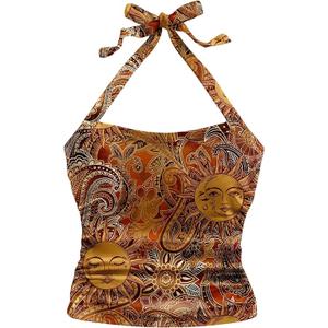 SOLY HUX Women's Plus Size Boho Print Halter Tops Summer Sleeveless Slim Fit Going Out Crop Tank Top, Size XXXL