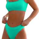 High Waisted Bikini for Women Tummy Control Bottoms Push Up Crop Top Swimsuit 2 Piece High Cut Teens Girls Bathing Suits (Small, Green Sports Bikini)