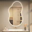 OKPAL Irregular Backlit Bathroom Mirror with Lights 20 x 36, Asymmetrical Cloud Led Lighted Vanity Mirror for Wall, Anit-Fog, Dimmable, Memory Function (Horizontal/Vertical)