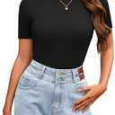 Women's Short Sleeve Slim Fit Tops Crewneck Ribbed Knit Tshirts Summer Basic Casual Tee (Black), Size Small