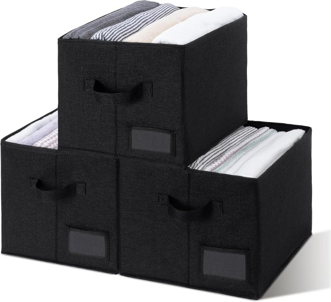 GRANNY SAYS Storage Baskets for Shelves, Fabric Storage Bins for Clothes, Closet Organization Bins, Collapsible Storage Bins with Handles, Decorative Storage Box, Black, Large, 3-Pack
