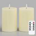 Flameless Flickering 4" x6" Real Wax Ivory Remote Candles with Candle Grease, Pack of 2 Timer LED Battery Operated Fake Warm Light Pillar Candles for Home, Banquet, Ceremony Decoration