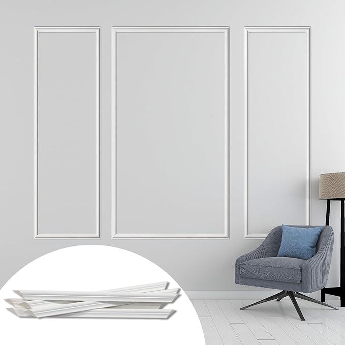 Hungbak Pre-Cut Accent Wall Molding Trim Kit, 3 Frames Premade Wainscoting Panels for Interior Decoration, Ready to Assemble Chair Rail Moulding