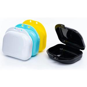 BOOMIBOO Retainer Case with Vent Holes, 4 Pcs Denture Cases, Durable & Similar Mouth Guard Case for Black, White, Yellow and Blue - Tight Snap Lock, Easy to Use