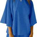 Tankaneo Womens Pajama Sets 3/4 Sleeve Oversized Tops and Elastic Waist Shorts Lounge Sets Loungewear (Small, Blue)