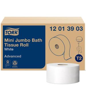Tork Mini Jumbo Toilet Paper Roll White T2, Advanced, 1-Ply, 12 x 1200', 12013903