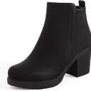 DREAM PAIRS Women's Ankle Boots Chunky Heel Platform Fall Heeled Short Booties Shoes (10, Black/Pu)
