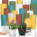 150 Pack 4 Inch Plant Pots Bulk Small Planters for Succulents Colorful Waffle Texture Decorative Plastic Nursery Pots with Drainage Holes and Saucers for Indoor Outdoor Flower Seedling Cactus Gift