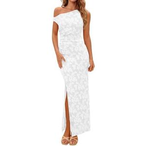 PRETTYGARDEN Womens Floral One Shoulder Maxi Dress 2026 Summer Spring Wedding Guest Formal Bodycon Ruched Cocktail Dresses Small