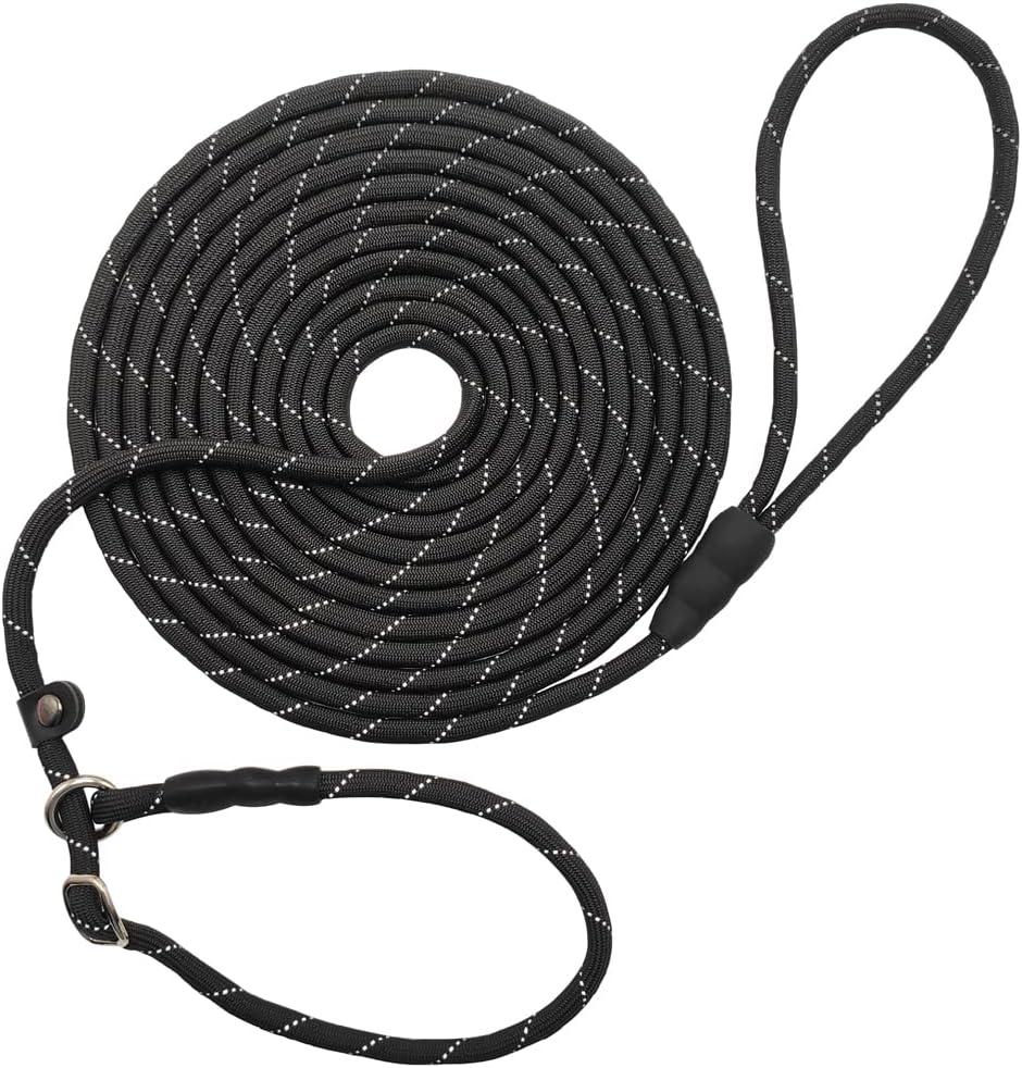 BTINESFUL 10FT / 15FT / 20FT Slip Lead Dog Leash, Reflective 1/3 Rope Leash Long Training Lead for Small Medium Dogs (black)