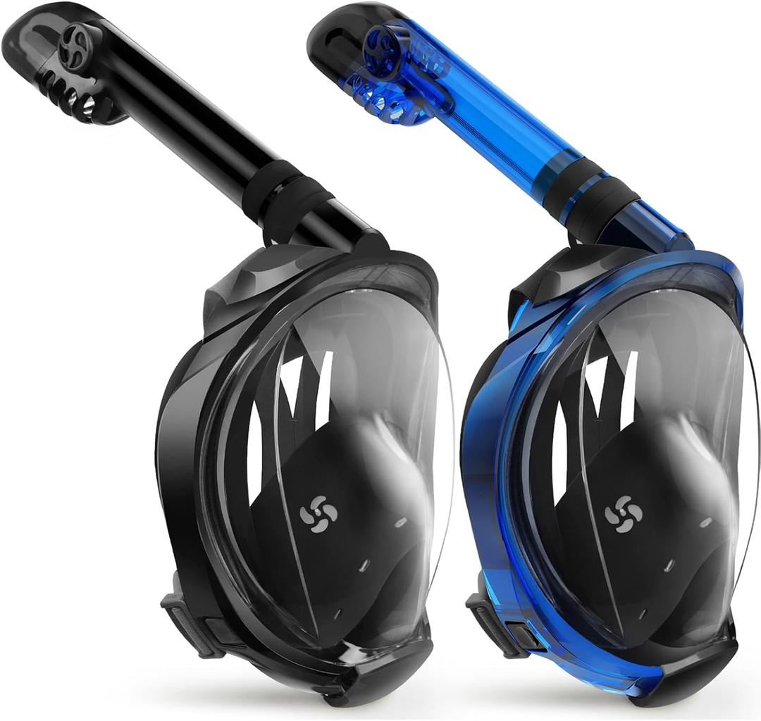 Greatever G2 Snorkeling Gear for Adults 2PCS, Full Face Snorkel Mask with Dry Top Snorkel,Anti-Leak & Anti-Fog Snorkel Mask Adult,Foldable Snorkeling Mask with Camera Mount mesh Bag (Large/ X-Large, Black + Darkblue)
