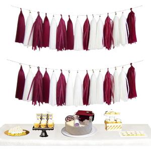 Graduation Decorations Maroon White 2026/Maroon Graduation Party Decorations Tissue Paper Tassel Garlands, Burgundy White Party Garlands for Wedding, Burgundy Birthday Decor