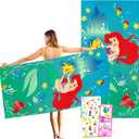 Disney The Little Mermaid Towel Set for Kids - Bundle with 1 (27"x54") Ariel and Flounder Towel, Stickers and More (The Little Mermaid Pool and Bathroom Set)