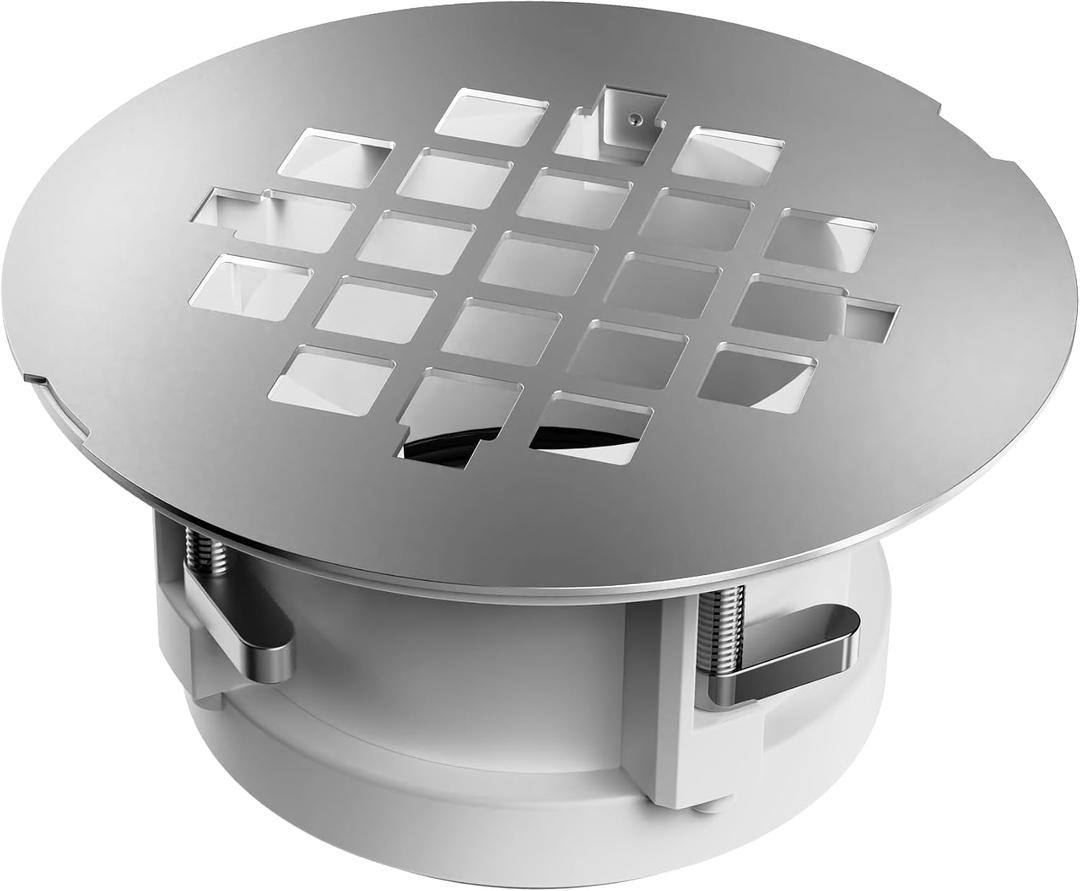 Shower Drain Replacement Kit for Fiberglass & Plastic Shower Pans, Installs from Top Only, Fits 2" Schedule 40 PVC/ABS, Cast Iron & Steel Pipes, 4" to 4.5" Drain Flange Openings, (Brushed Nickel)