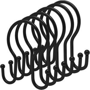 Double Shower Curtain Hooks Rings,24 Pcs Rustproof Metal Shower Hooks for Shower Curtain,Glide Smoothly Double Shower Rings for Curtain,Shower Curtain Hangers Rings for Bathroom Shower Rod(Black)