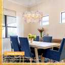 Modern Purple Flower LED Chandelier 20'' Gold Elegant Crystal Lighting for Dining Room Dimmable Ceiling Pendant Light Fixture with Remote Control for Entryway Bedroom Kitchen(3000K-6500K)