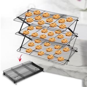 3-Tier Collapsible Cooling Rack Expandable & Collapsible Cookie Wire Baking Foldable Cooling Racks Premium Quality And Sturdy Legs Ideal For Baking Supplies, 10''x16''x12'', Black