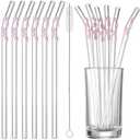 Honeydak 3Pcs Pink Cherry Blossoms Glass Straws with Charms Cute Reusable Straws Glass with Brush Flower Shaped Clear Drinking Sucker Spring Party Decor Bachelorette Decor Bridal Engagement Drinkware