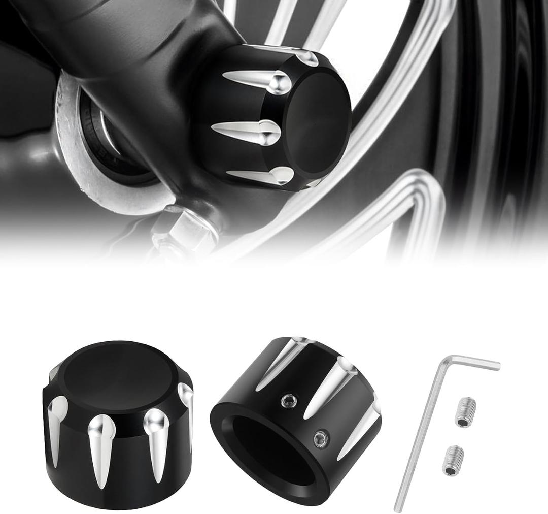 PBYMT Black Front Axle Nut Cover Cap CNC Aluminum Compatible for Harley Davidson Touring Road King Street Glide Electra Glide Softail Sportster Iron 883 Fat Boy 2002-2024