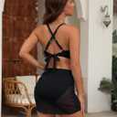 Blooming Jelly Womens High Waisted Bikini Sets Two Piece Tummy Control Swimsuits 2026 Mesh Swim Skirt Bathing Suit (Black, L)
