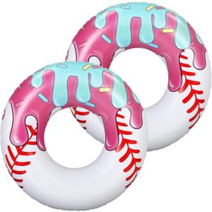 2 Pcs Ice Cream Drip Baseball Pool Floats 42.5 Inch Inflatable Swim Rings Summer Beach Pool Toys for Adult Ice Cream Baseball Party Themed Birthday Bridal Shower Party Supplies