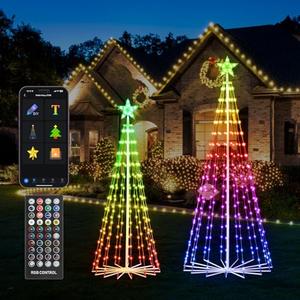 Smart Christmas Tree Lights with App & Remote Control, RGB Color Changing LED Cone Tree Lights, Music Sync, Custom Light Show, Waterproof Outdoor Decoration for Xmas, New Year, Parties (Set 2：5FT+6FT)