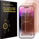 Screen Protector for iphone 15 Pro, 2 Pack Red Light Screen Protector for iPhone 15/15 Pro 6.1 Inch, New Red Light 9H Tempered Glass Screen Protector Upgraded Protection, Anti-Blue Light, Anti-Reflection, Patented Eye Protection.