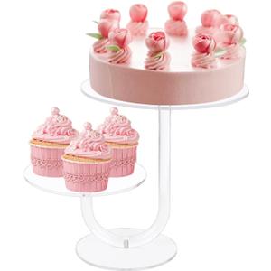 2 Tier Cake Stand Acrylic Cupcake Holder - Premium Dessert Display Stands for Dessert Table - Clear Cupcake and Cake Stand Combo for Weddings, Parties, Events, Decorations - Diameter 6" and 8"