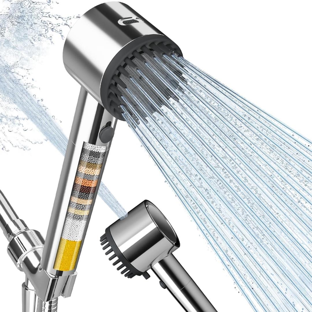 Cobbe Ion Drops Filtered Shower Head with Handheld, High Pressure 4+1 Spray Mode Showerhead with Filters, Built-in Power Wash for Hard Water - Remove Chlorine - Reduces Dry Itchy Skin, Chrome