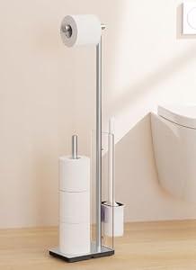 KES Free Standing Toilet Paper Holder with Storage, Toilet Brush Holder Roll Stand with Toilet Brush Detachable 18/8 Stainless Steel Toilet Roll Holder Freestanding Brushed Finish, BPH232-2