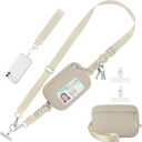 Clip and Go Strap for Phone with Wallet Crossbody Phone Lanyard Adjustable and Detachable RFID Wristlet Wallet with ID Window and Zipper, Khaki (Medium)