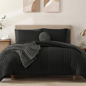 Monbix King Size Comforter Set - 7 Pieces Bed in a Bag King, Black Bedding Sets with Comforter, All Seasons Comforter Bed Set with Sheets, Pillowcases & Shams