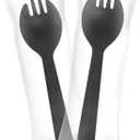 Mini Plastic Sporks Disposable Individually Wrapped, Black Forks and Spoons 2 in 1 Party Supply 4.3" 100 PCS