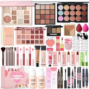 All in One Makeup Kit Makeup Set for Women Full Kit, Make Up Gift Set for Women Teens Girls, Makeup Essential Bundle Includes Eyeshadow Foundation Lipsticks Mascara Eyeliner Cosmetic Brush Set